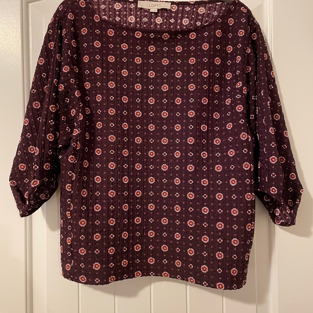LOFT Red Boxy Sailor Collar Blouse with 3/4 Sleeves